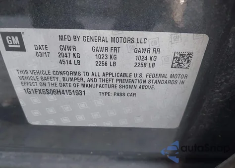 2017 Chevrolet Bolt Ev Premier z USA, uszkodzony, nr VIN 1G1FX6S06H4151931